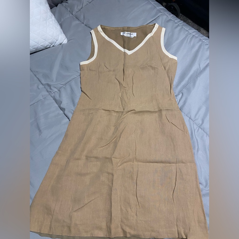 Sportmax Tan and Cream V-Neck linen dress